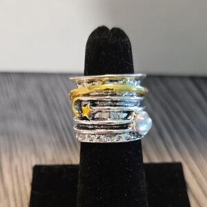 Wide Hammered Ring W/ Moon and Stats